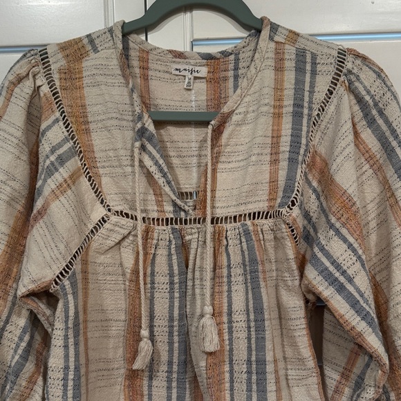 Maaji Plaid Beige and Blue Blouse - Picture 5 of 11